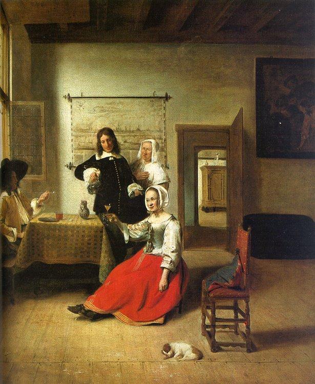 Pieter de Hooch Woman Drinking with Soldiers oil painting picture